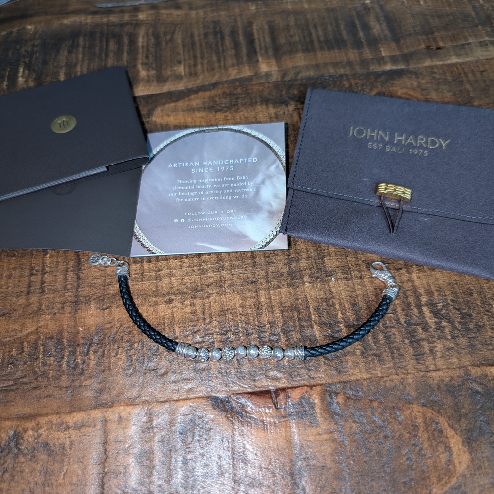 John Hardy 4mm Leather and Silver Station Bracelet